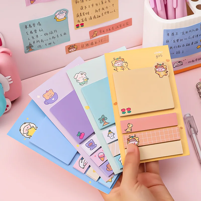 

4pcs Kawaii Cartoon Animals Sticky Notes Bear Writing Memo Pad Notepad Stationery Paper Stickers Bookmark Flags Index Tab Label