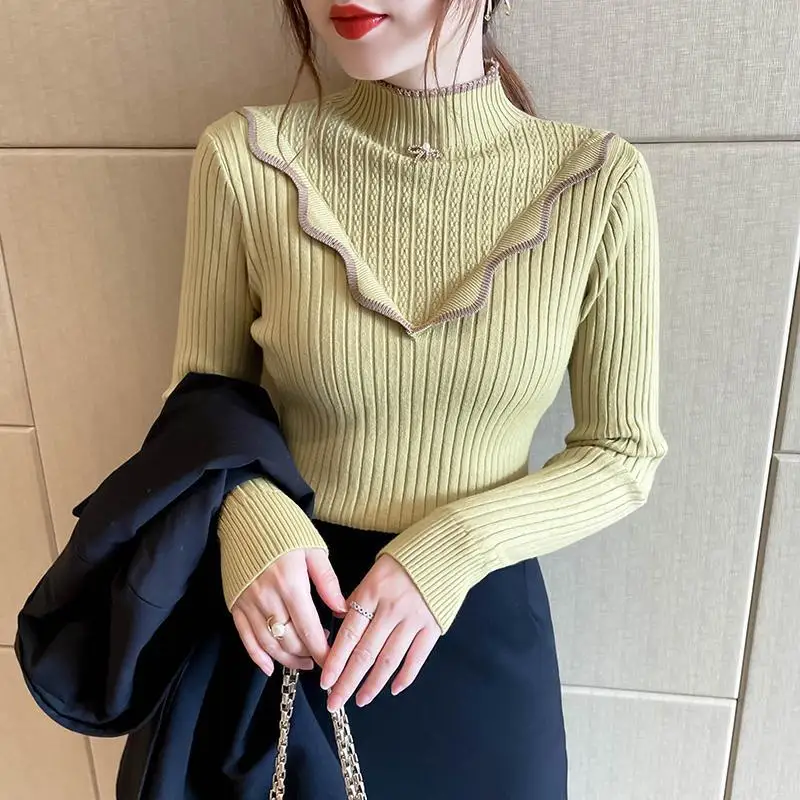 

Half Turtleneck Bottoming Shirt for Women Autumn Winter Style Versatile Slim Fit Sweater Long-sleeved Pullover Sweater Top