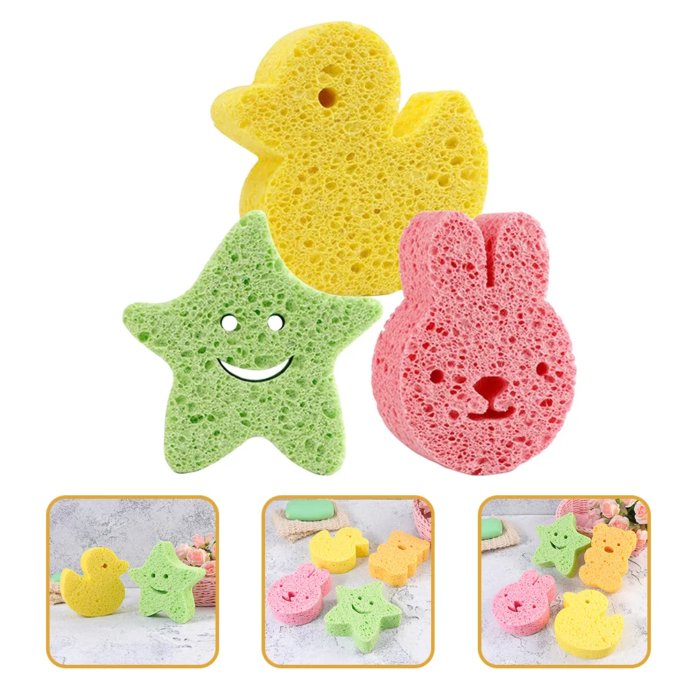 3 Pcs Children's Bath Sponge Kids Accessories Tool Wood Pulp Cellulose Baby Shower Sponges for Bathing Newborn Body Scrubber