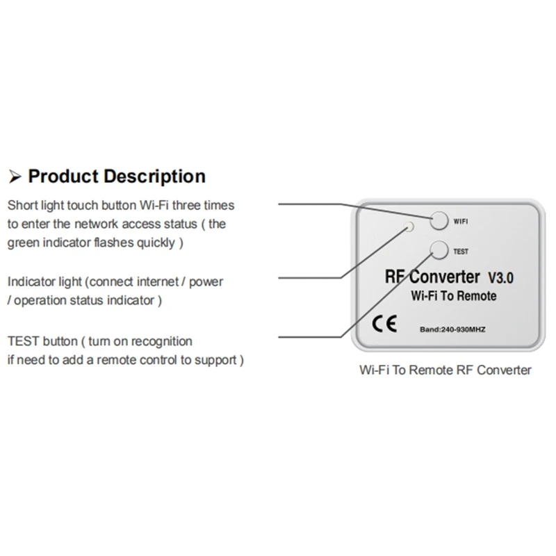 Convertidor Universal inalámbrico de Wifi a RF para teléfono, Control remoto de 240-930Mhz para Smart Home