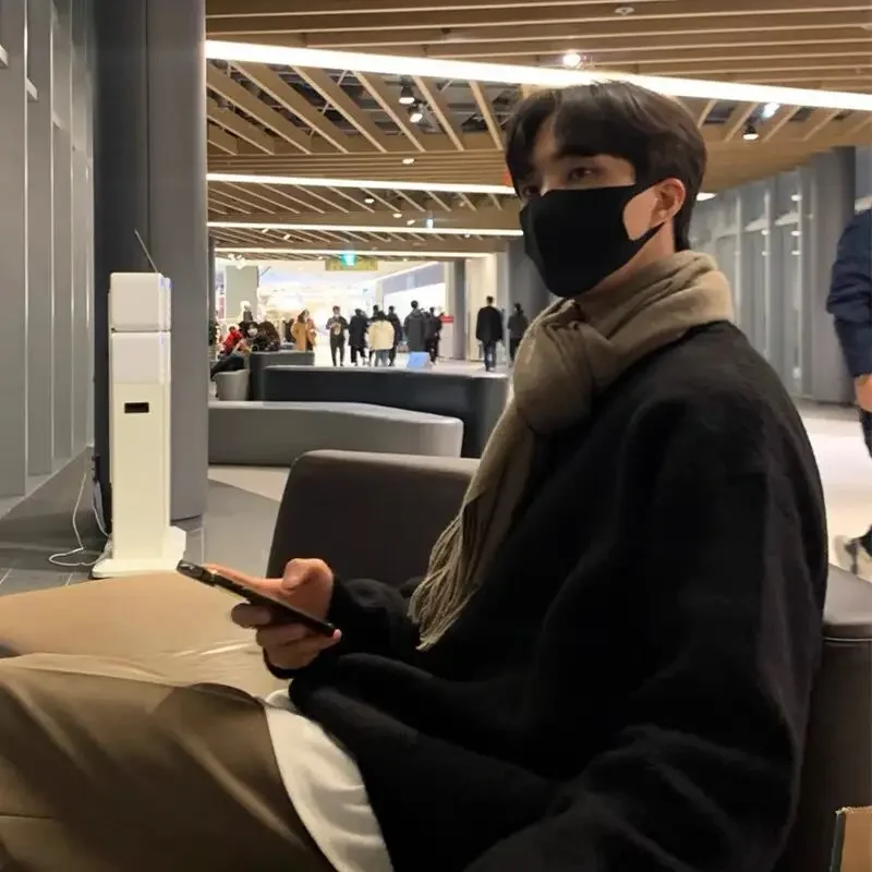 Korean style lazy high end men's autumn and winter vintage sweaters men's designer thickened sweater jackets man clothes y2k top