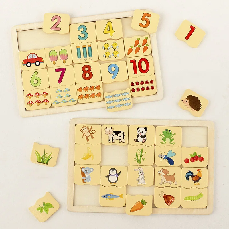 

Kids Number Animal Cognitive Matching Puzzle Montessori Concentration Memory Training Wooden Educational Toys For Children