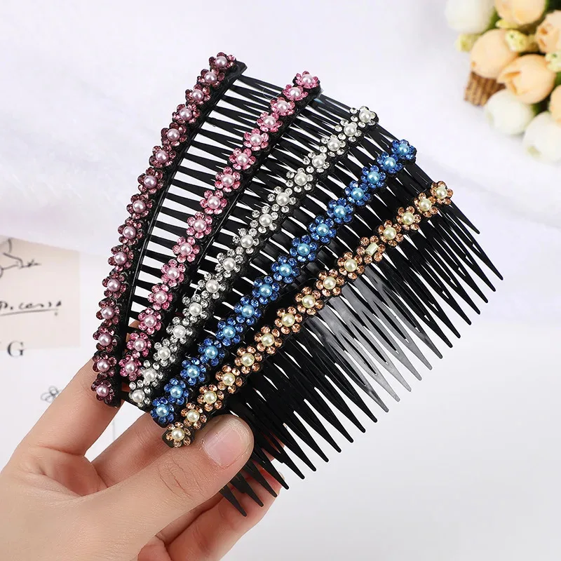 

Large Plastic Rhinestone Hair Clips Women'S Shiny Multi-Tooth Behind-The-Head Plate Hair Plug Comb Fashion Simple Daily