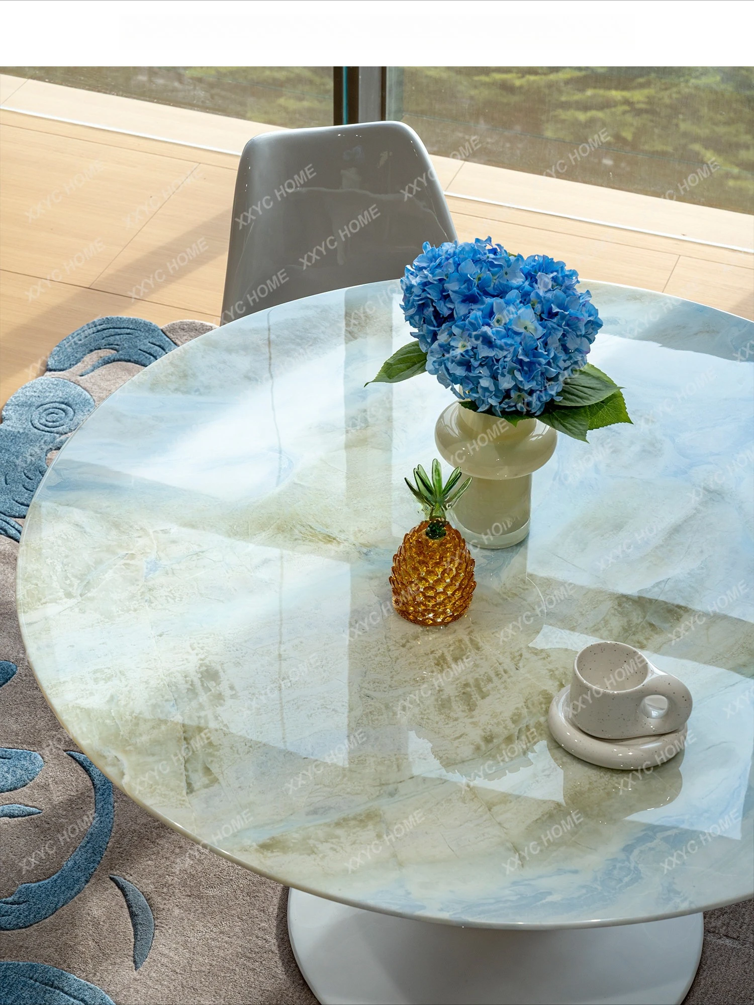 

X69 Luxury Stone Tulip Round Table Retro Style Villa High-end Blue Marble Dining Table