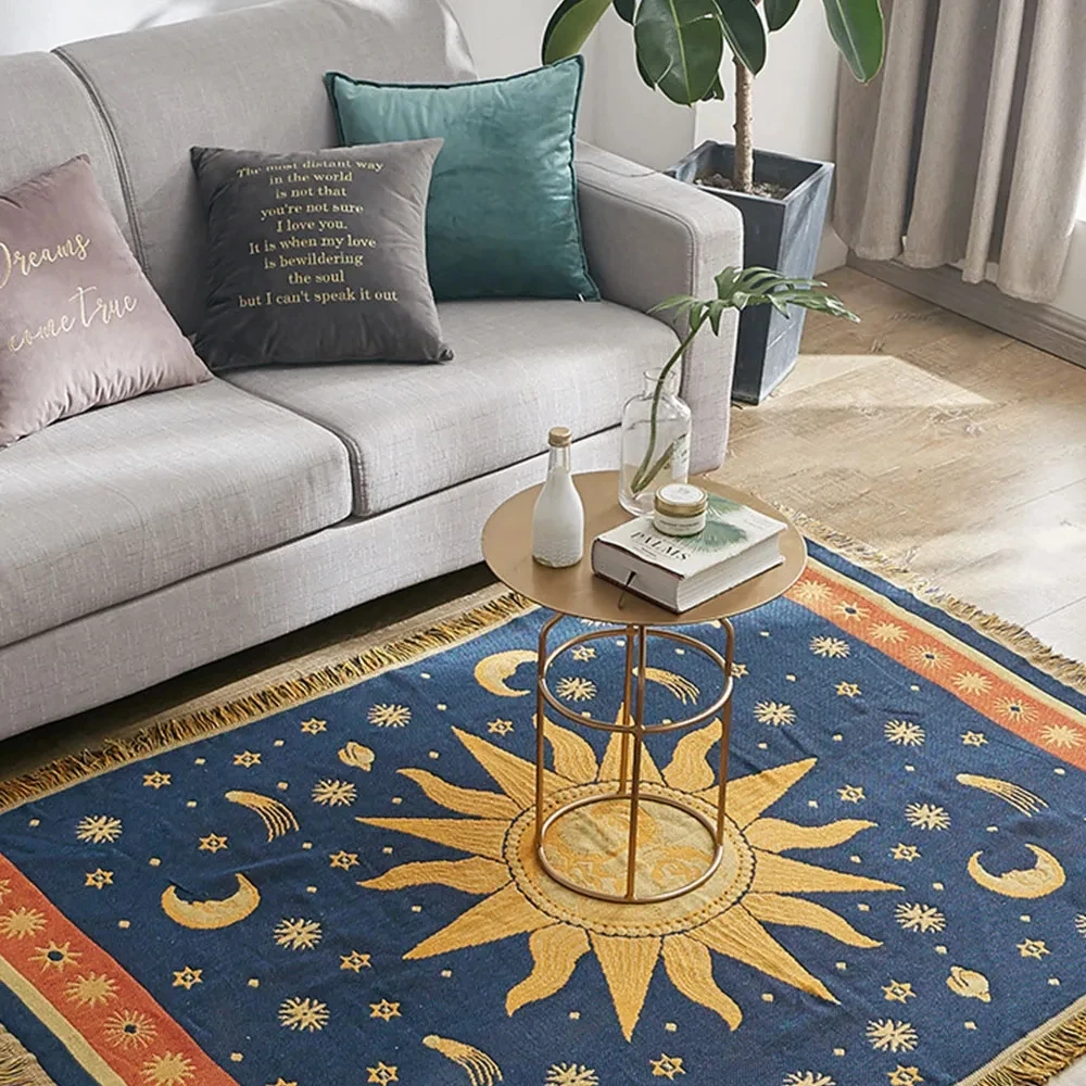 بطانية محبوكة بوهيمي سميكة بشرابة ، خيط قطن خالص ، غطاء أريكة قبلية عرقية ، غطاء سرير سجادة ، ديكور منزلي