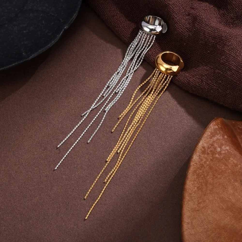 Fashion Long Chain Tassel Ear Cuff Gold Color Single Ear Clip Stainless Steel No Piercing Ear Wrap Women