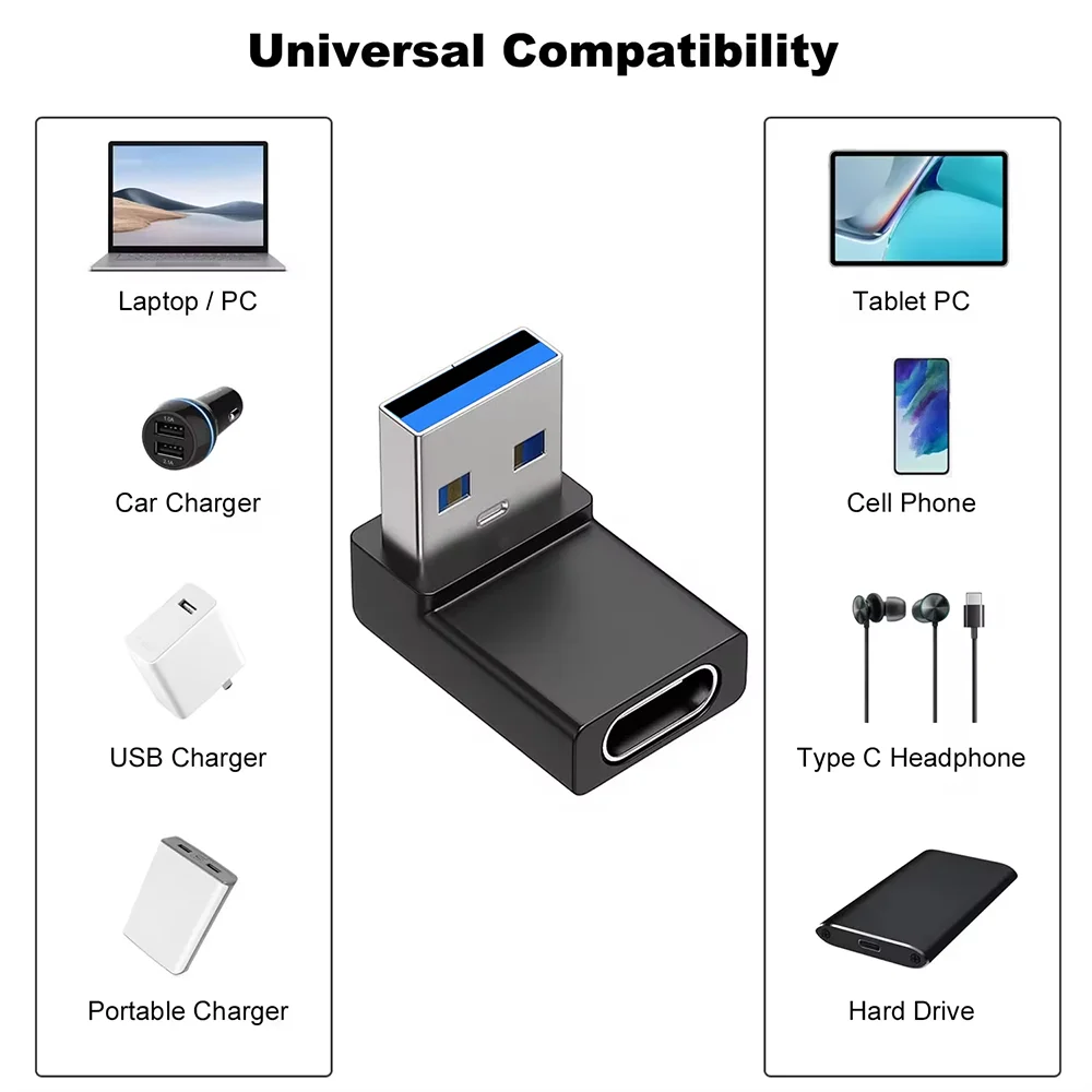 1/3/5PCS 90 Degree Right Up Down Angled USB Male to Type C Female Extension Adapter for Laptop PC Chargers Converter