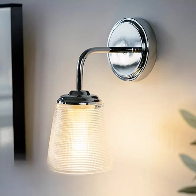 

Настенный светильник из железа с гальваническим покрытием и волнистым стеклянным плафоном, для коридора, спальни, прихожей, в винтажном стиле