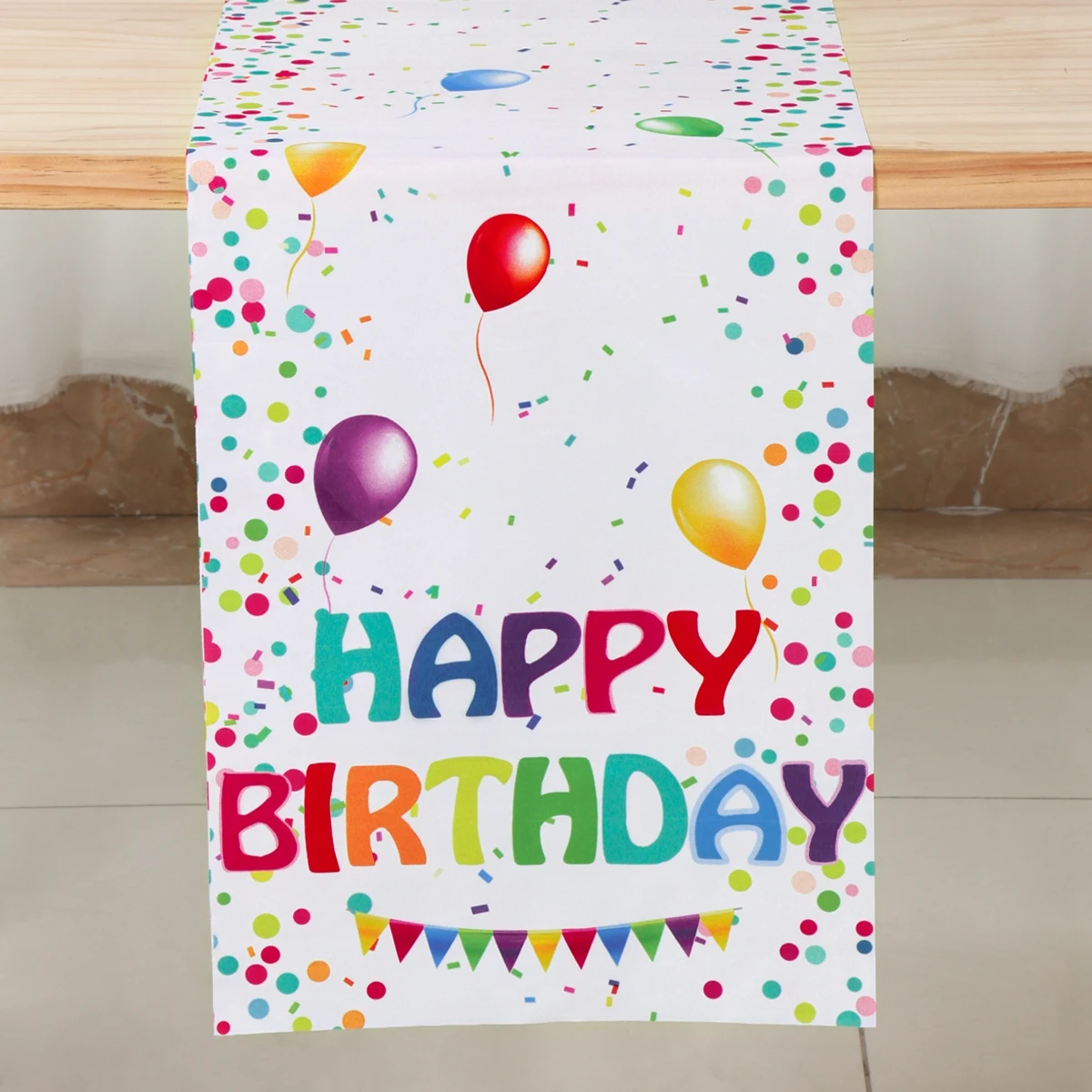 

Happy Birthday Party Decoration Polyester Table Runner Kids Adults Colored Spots Happy Birthday Table Cover Home Party Supplies