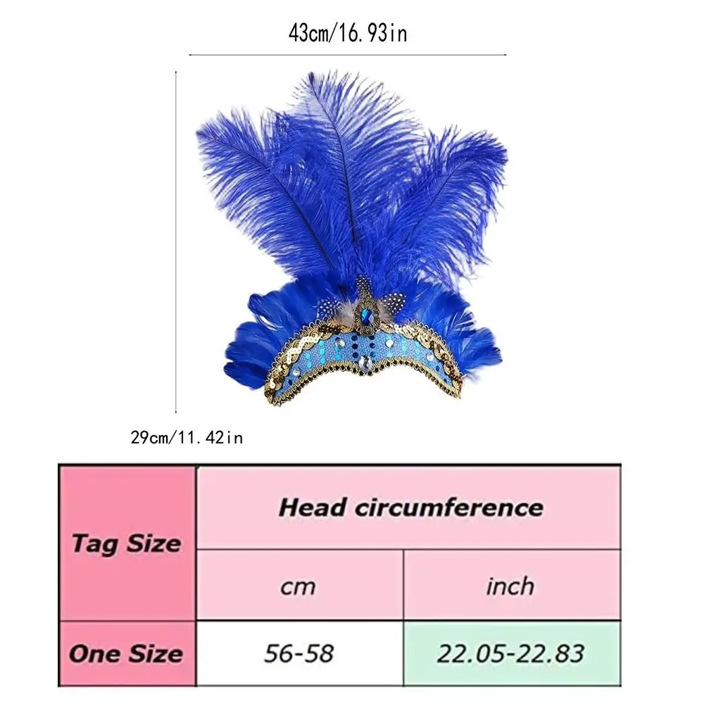 Women Carnival Crystal Crown Feather Headpieces 1920s Flapper Headband Show Girl Feather Headdress Mardi Gras Accessories