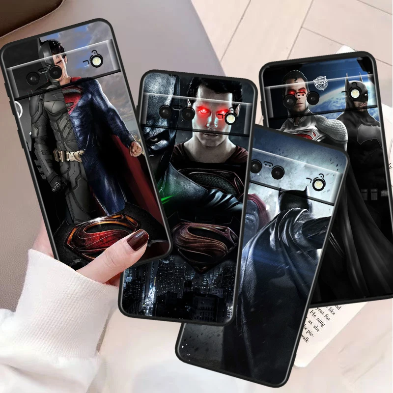 Superman Batman For Google Pixel 8 7A 6A 5A 5 4 4A XL Pro 5G Black Soft Shockproof Phone Case