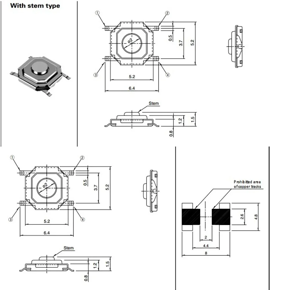 ECUTOOL SMD Micro Switch Tactile Push Button 5.2X5.2X1.5H For Remote Key