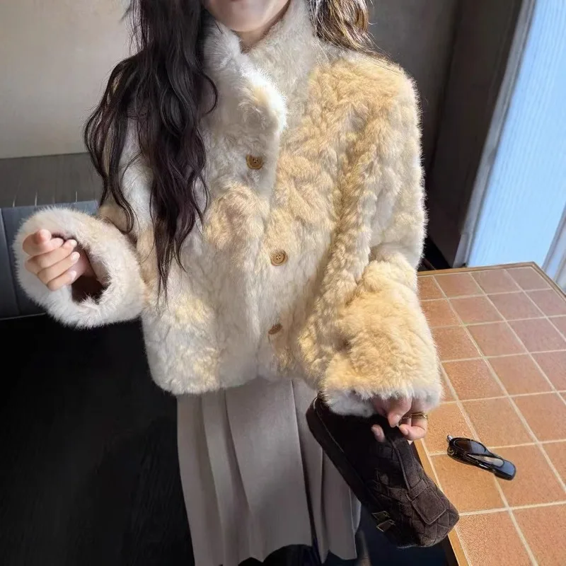 

2025 Fur Integrated Lapel Station Collar Plush Winter Women's Faux Mink Fur Environmentally Friendly Fur Coat Female Clothing