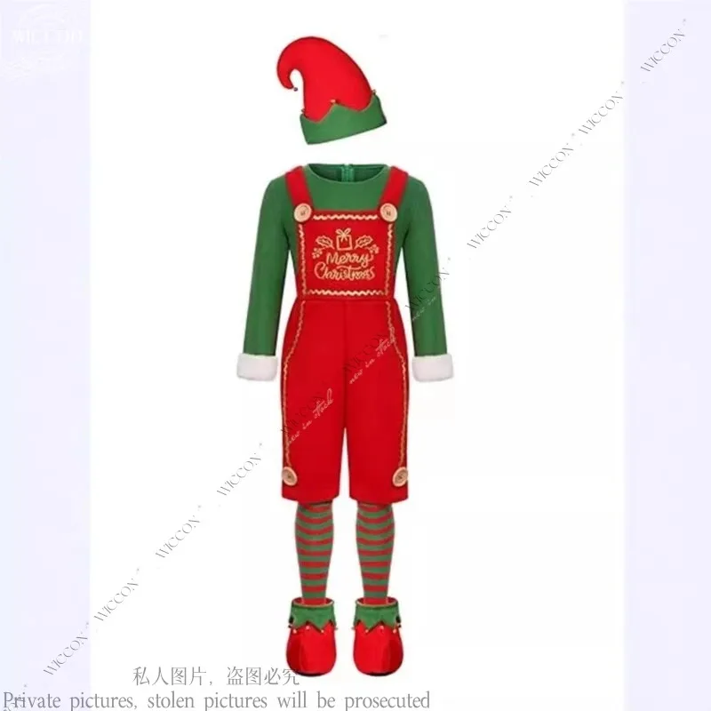 

COSda@Adult Christmas Costume Children's Christmas Elf Suit Red And Green Color Cosplay Costume Woman Man Festivals Disguise Fan