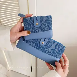 Portafoglio da donna con tasca con cerniera bloccante RFID in pelle con motivo Denim alla moda e squisito