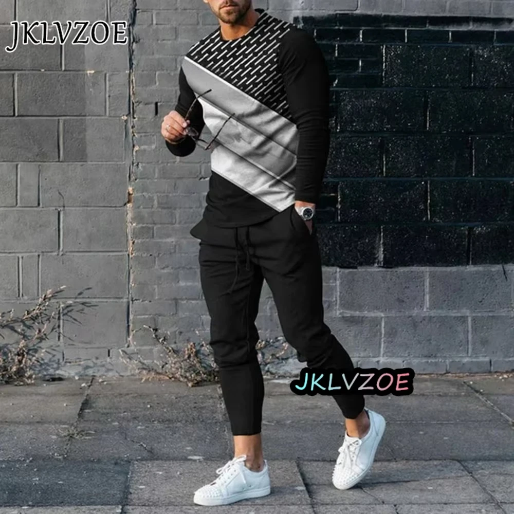 Newest Summer Men Clothing 3d Printed Men Long Sleeve Casual Sweatpants Set Men\'s Retro Long-Sleeved T Shirt Pants 2-Piece Set