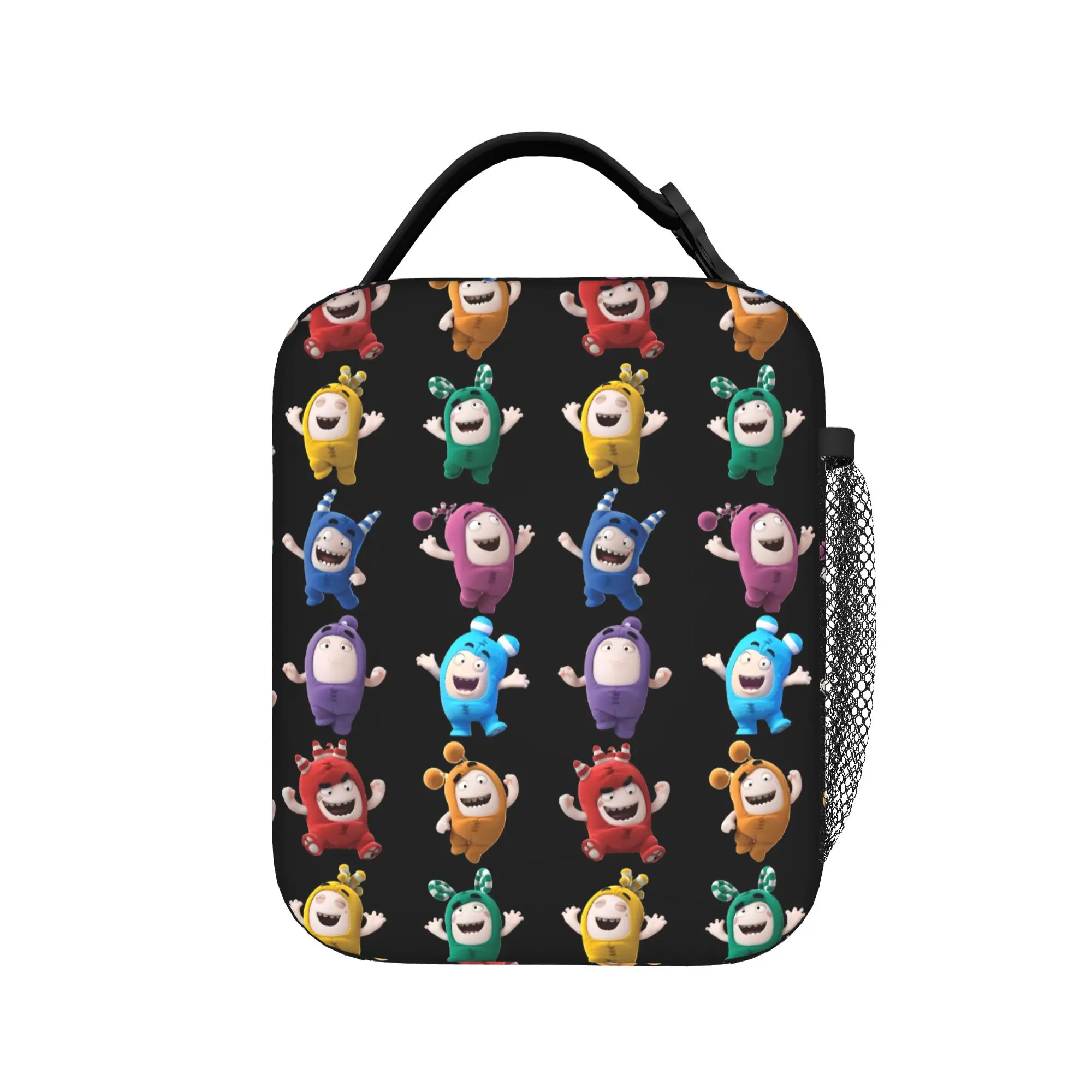 Oddbodes Black Grid Character Panel Lunch Bag Lunch Box Office Convenient Thermal Lunch Bags For Child Oxford Graphic Cooler Bag
