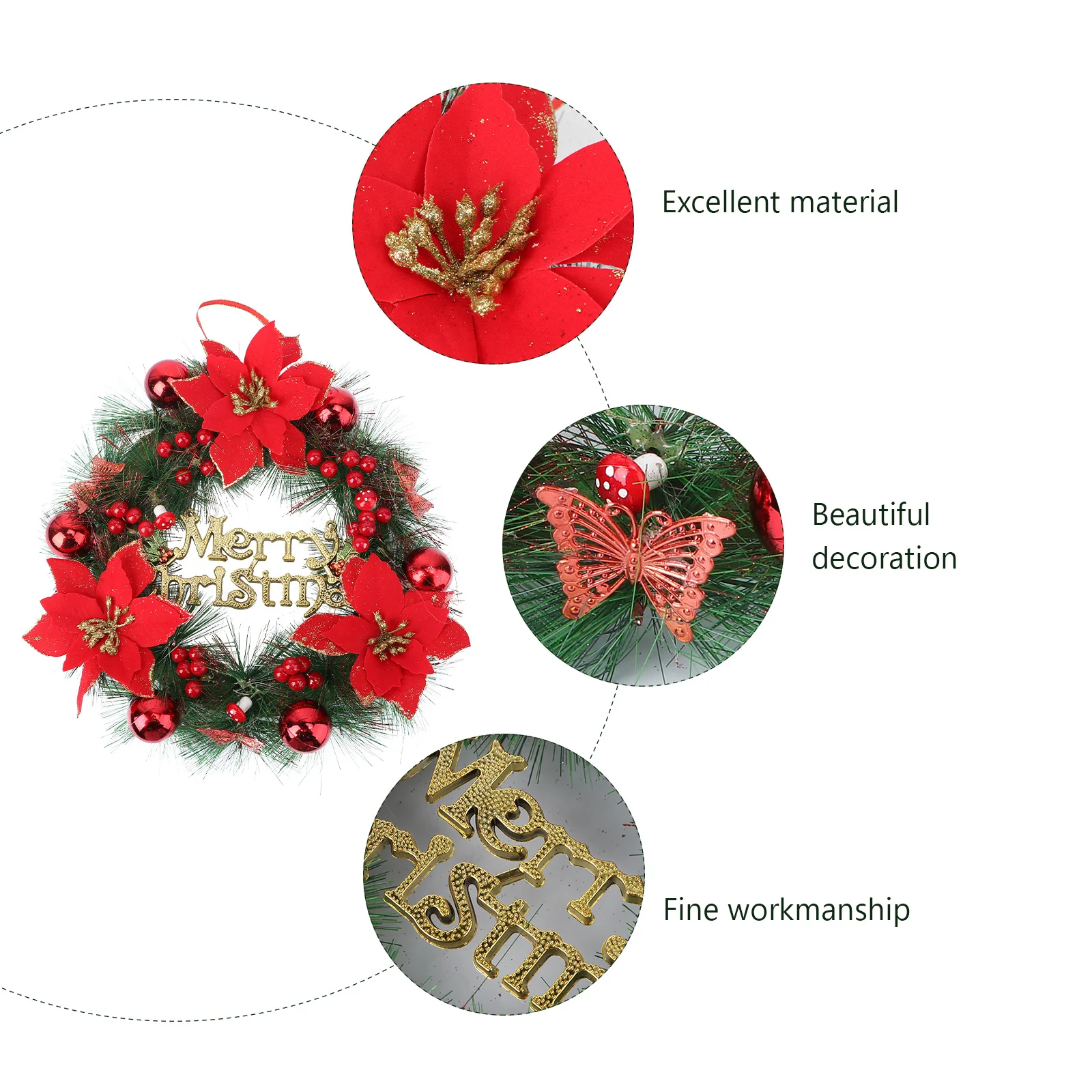 

Christmas Scene Layout Garland Premium Flower Butterfly Xmas Wreath Door Hanging Decoration Vivid Xmas Accessory Holiday Door