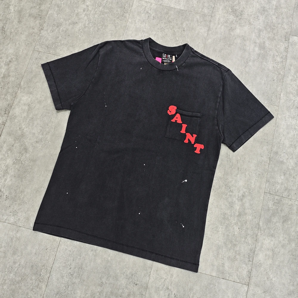 Yao Fashion Saint OF Michael 25SS High Quality 1:1 Casual Streetwear Foam Print Tee Tops Cotton Oversize Vintage T Shirt For Men