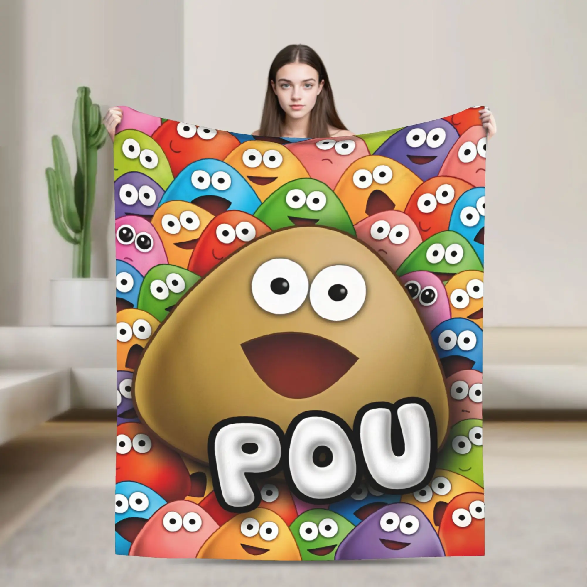 Pet Alien Pou Animated Television Throw Blanket Cozy Novelty Blanket  For Bedroom Camping Flannel Bedspread Bed Cover