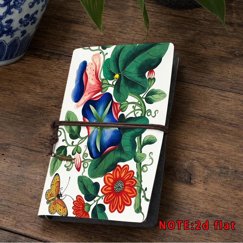 Retro Wildflower Butterfly Pattern Travel Notebook Portable String Bound Journal Removable Inner Pages For Nature Lovers