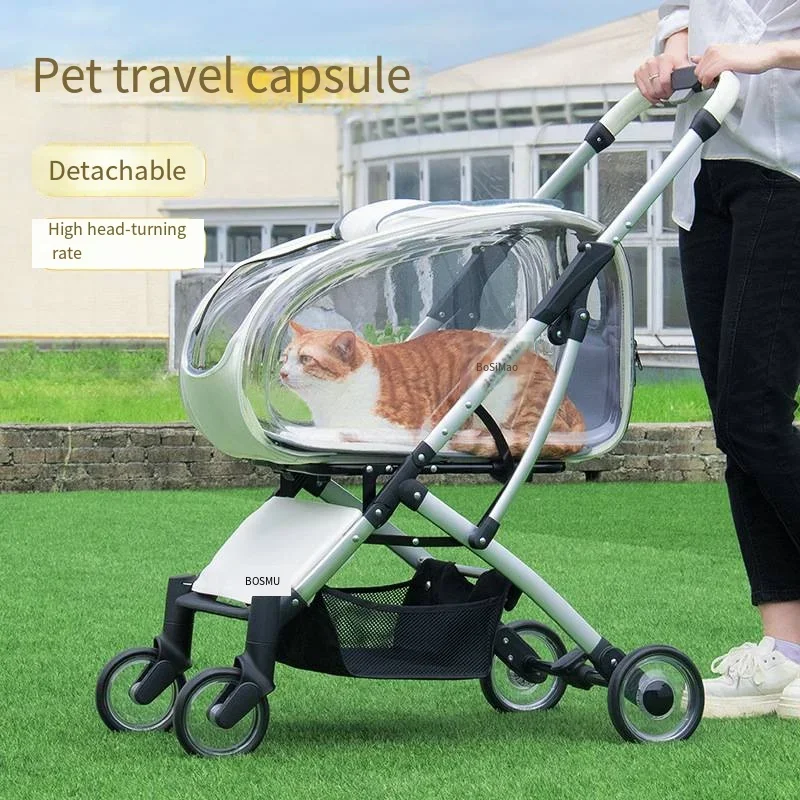 Foldable Detachable Pet Cart for Dogs and Cats Transparent Handcart for Going Out Small and Medium-sized Dog Cart Lightweight