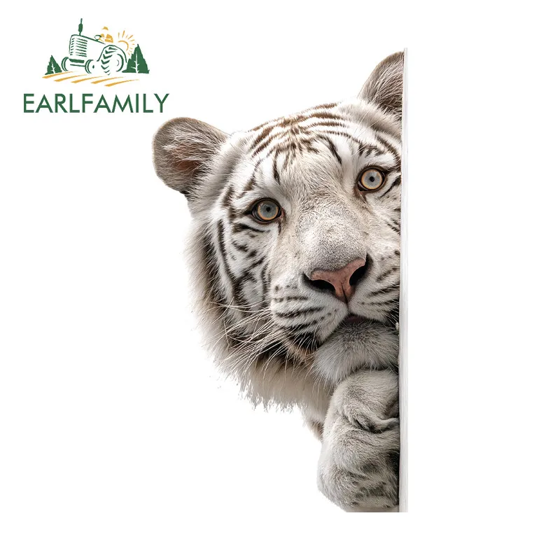 EARLFAMILY White Tiger Peeker Car Stickers Motorcycle Helmet Surfboard Bumper Vinyl Decal Scratch-Proof Waterproof Street Signs