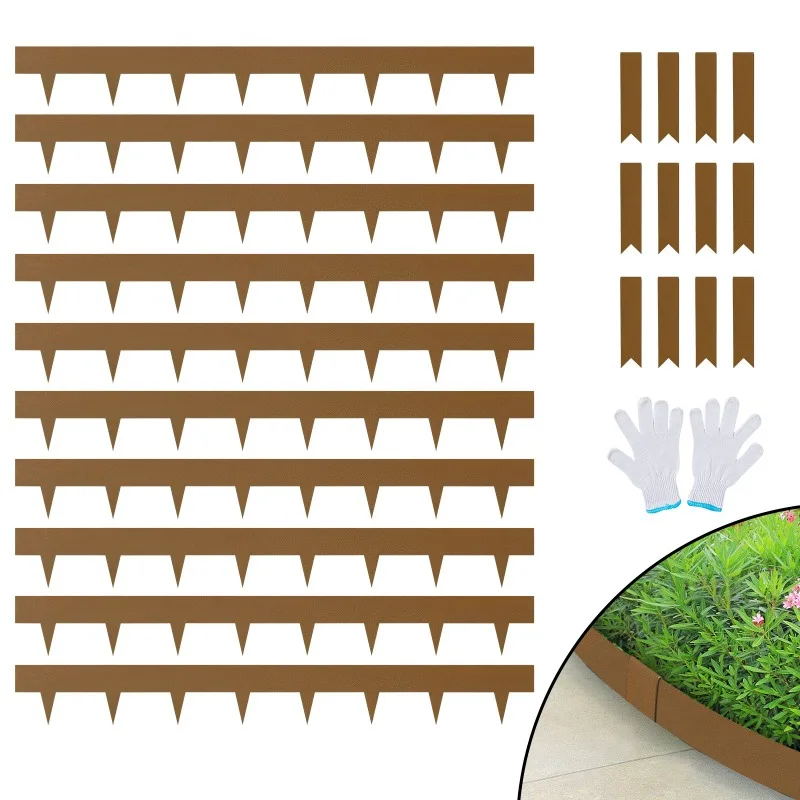 Borda de paisagem de aço, bordas de aço para jardim de 10 pacotes, tiras de 39,6 "L x 2" H, borda de afiação em martelo, dobrável