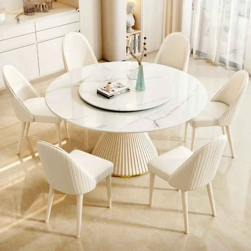 Grande table à manger rotative ronde blanche, salon moderne, meubles de maison, petit déjeuner, cuisine