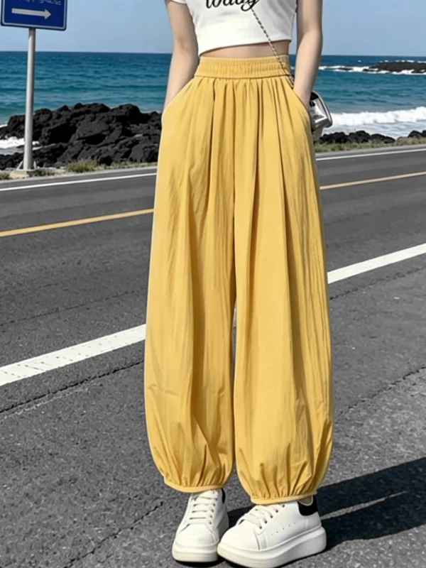 Summer Anti-Mosquito Wide Leg Pants High Waist Slimming Thin Fabric Elastic Waist Casual Trousers Women's New Style Lantern P...