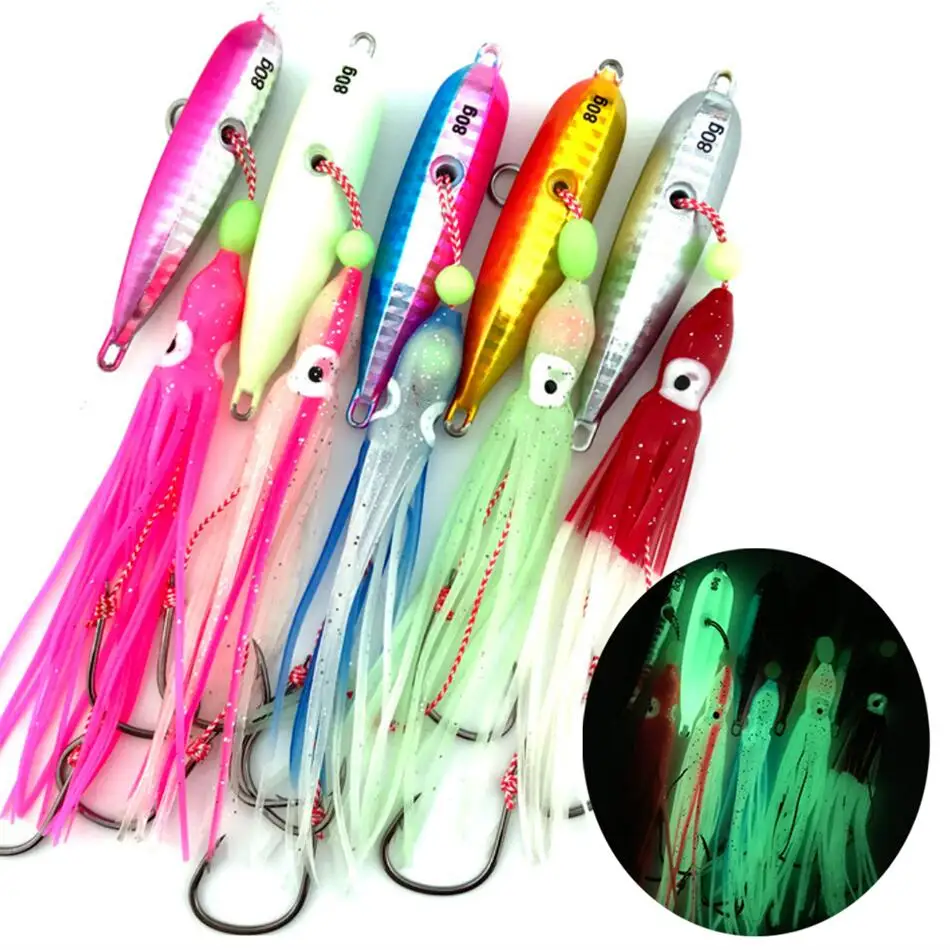 

Metal Slow Jigging Fishing Lure 40g Inchiku Luminous Octopus Squid Skirt With Assist Hook