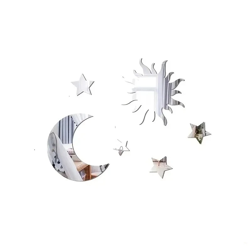 6 Stück Stern- und Mond-Kombinationsspiegel-Wandaufkleber für Schlafzimmer und Wohnzimmer – Ramadan Kareem, Urlaub, Geburtstagsparty-Zubehör – Detail 2