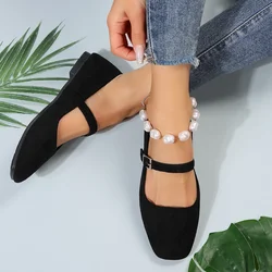 Shoes Woman 2024 Trend Mary Jane Ballet Flats Women Black Ladies Comfortable Soft Square Toe Flat Shoe Sapatos Femininos