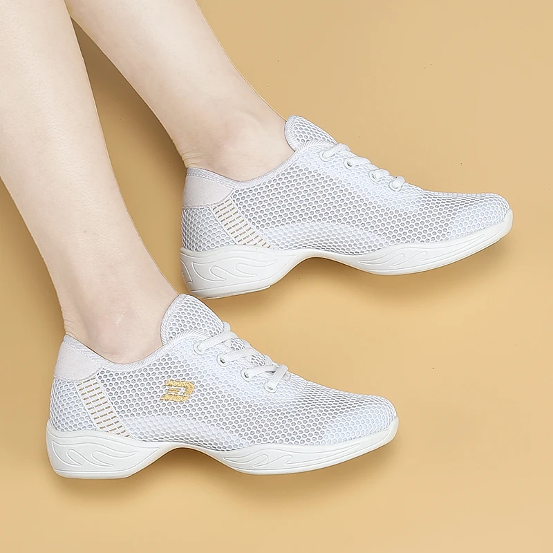 Female Modern Dancer Jazz Shoes Breathable Summer Gym Fitness Dancing Shoes Comfortable Girls Cheerleading Dance Sneakers