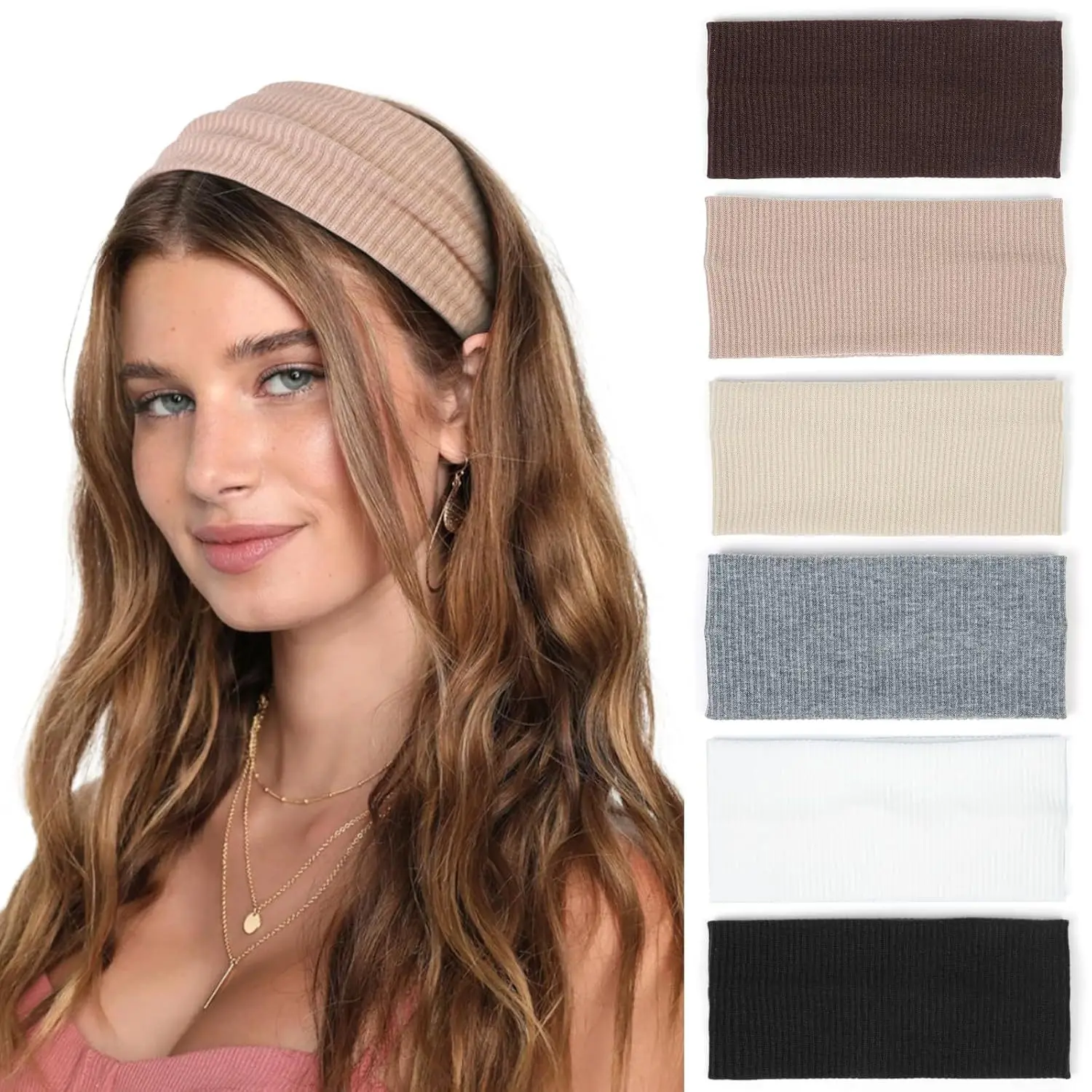 

Women Wide Headband Solid Color Elastic Ribbed Cotton Sweatband Yoga Sport Running Hairband Face Wash Head Wrap