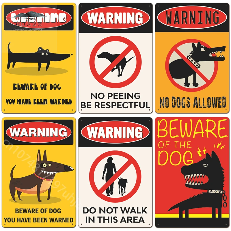 Warning Dog Metal Tin Signs Vintage Poster Beware of Dogs Retro Plates Wall Stickers Decor for Garden Family House Door Decors