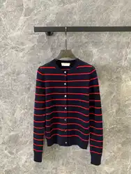 24 Early Autumn New Striped Knitted Cardigan Classic Color blocked Striped Knitted Sweater