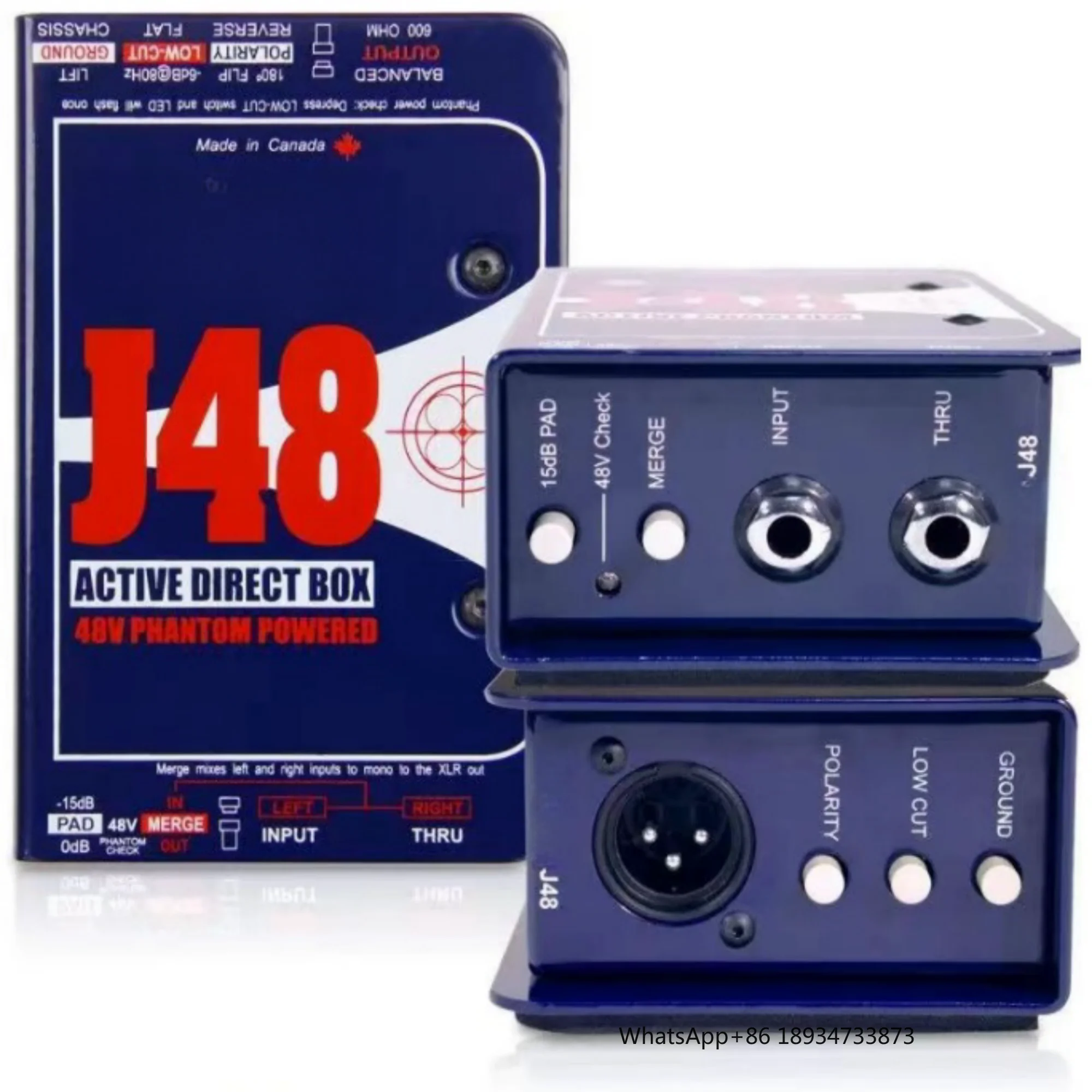 J48 Profesional, Caja DI de Audio Activa de Metal con Alimentación Phantom de 48v, 1 Canal Estéreo, para Producción de Estudio de Grabación
