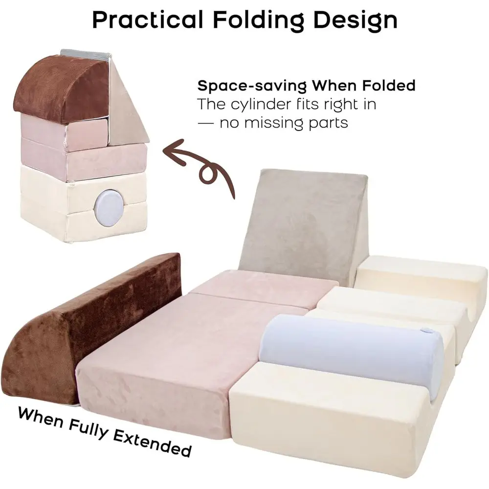 ชุดบล็อกโฟมปีนป่ายสำหรับเด็กเล็ก 5 ชิ้น พร้อมทรงกระบอก ยิมเล่นในร่มแบบพับได้สำหรับการคลานและการเล่นแบบแอคทีฟ (สีน้ำเงิน, สีเทา)