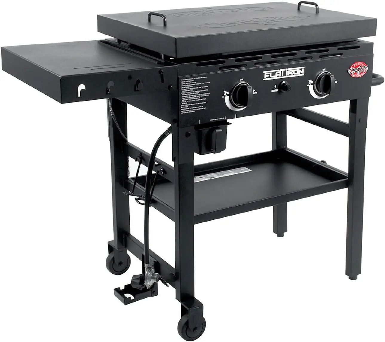 Propane Gas Flat-Top Burner, Steel Griddle Top, Wind Guards and Removable Lid, 520 Cooking Square Inches, Black