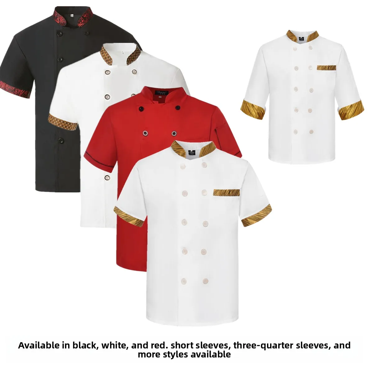 Uniforme de Chef de Manga Corta o Media para Primavera/Verano, Uniforme de Trabajo, Tela de Mezcla de Algodón y Poliéster, Ap...