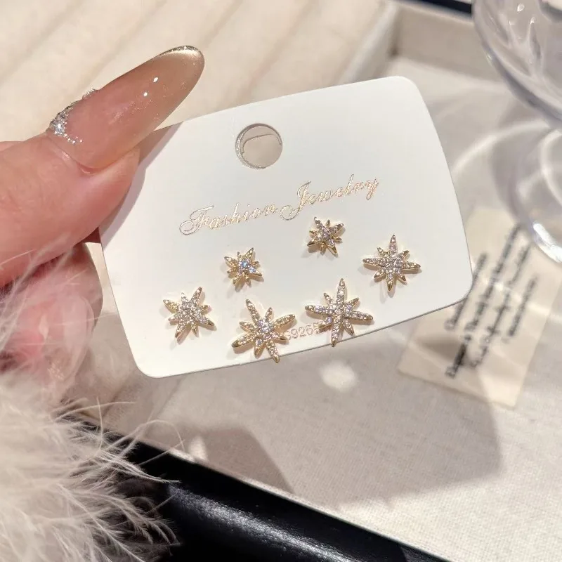 

Hexagram Stud Earrings Three Pairs of Style Light Luxury High-end Hot-selling Earrings Versatile Temperament Stud Earrings