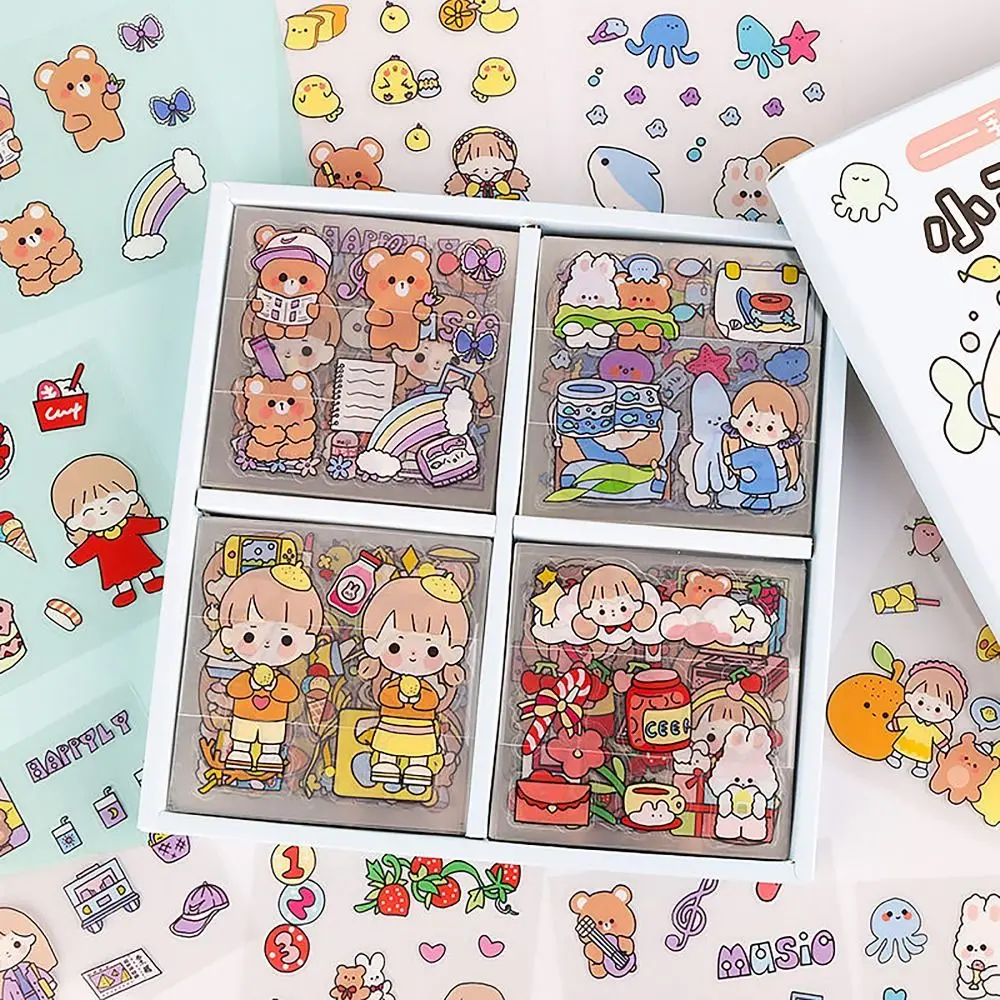 100pcs Transparent Kawaii Stickers Waterproof Laptop Decor Diary Sticker Stationery Photo Album DIY Stickers For Girl Students