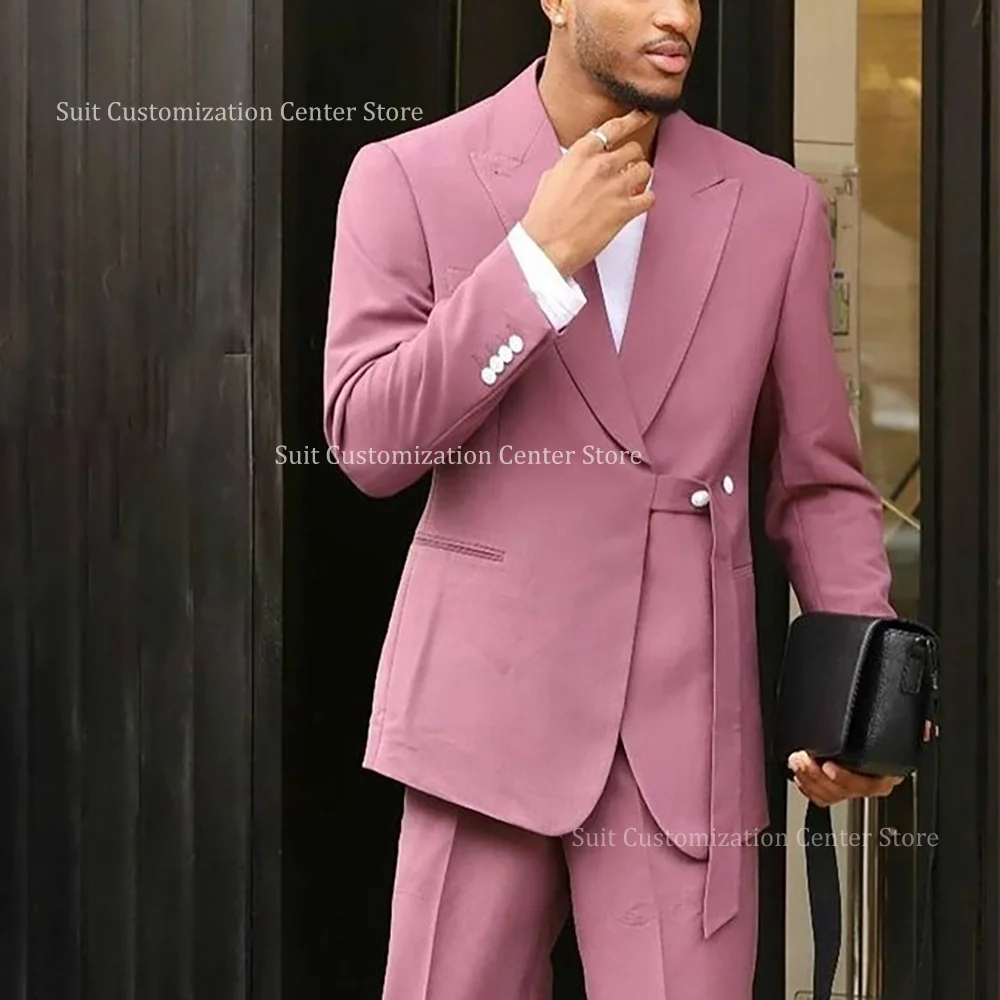 

Pink Suits For Men Loose Fit 2 Pieces Fashion Lapel Daily Office Work Formal Evening Party Male Tailor-Made Solid Color Outfits