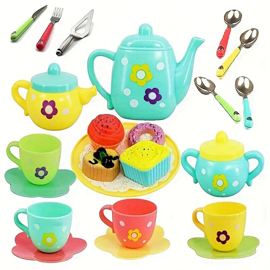 Tea Set For Little Girls, Tea Party Set, Tea Set Including Kettle, Cookies, Kids Play Food, Tea Party Accessories Toy For Boys G