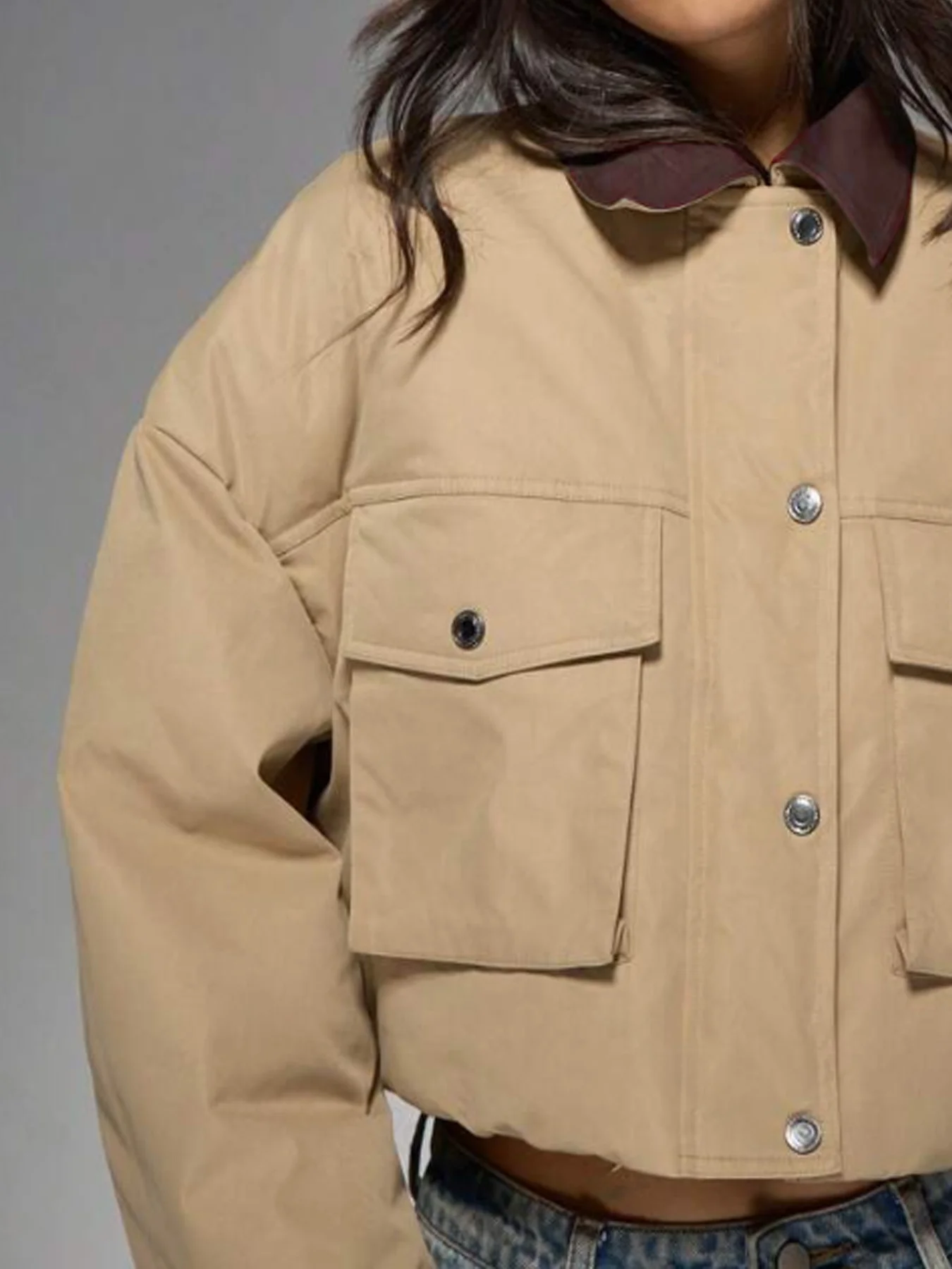 Casual Loose Women's Cotton Jacket Short Multi-Pocket Workwear Style American Theme Outerwear Winter Fashion Ladies Coat