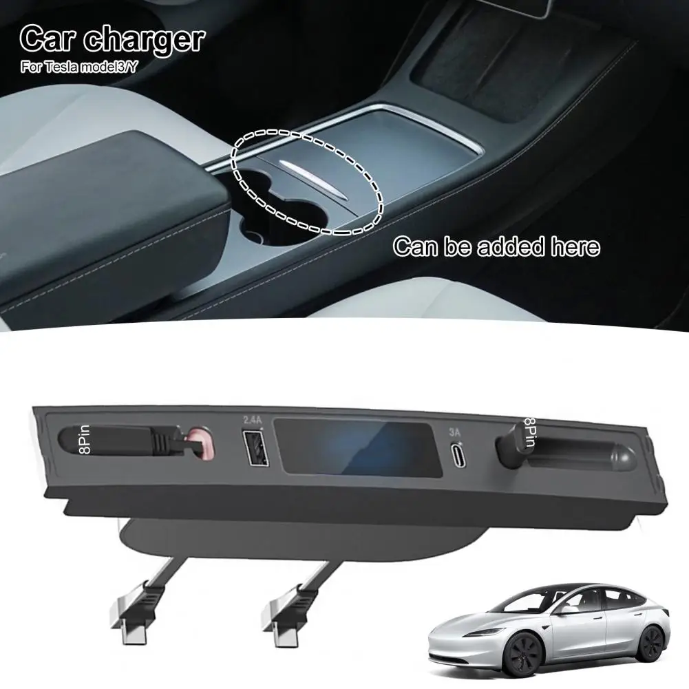 Carro USB Shunt Hub para Tesla Modelo 3 Y, 27W PD USB Fast Charging Docking Station, Console Center Adaptador, Tipo-C Acessórios