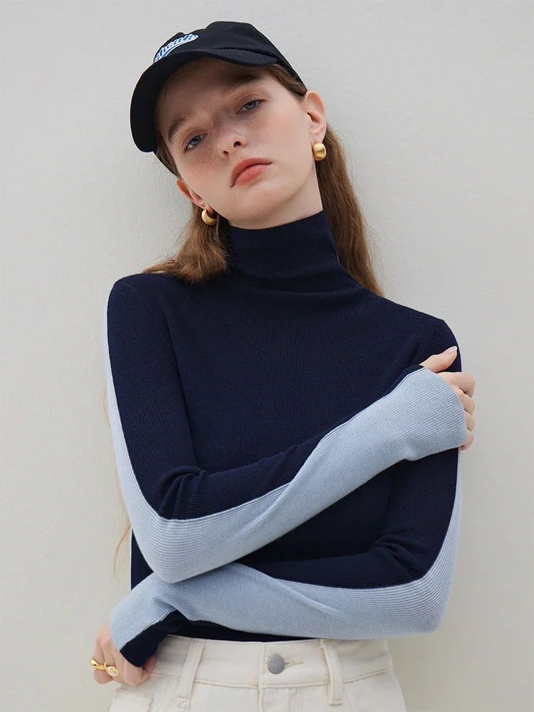 FSLE All-match Slim Style Women\'s Winter Two-wear High Turtleneck Knitted Bottoming Shirt Reversible Wear Sweaters Female