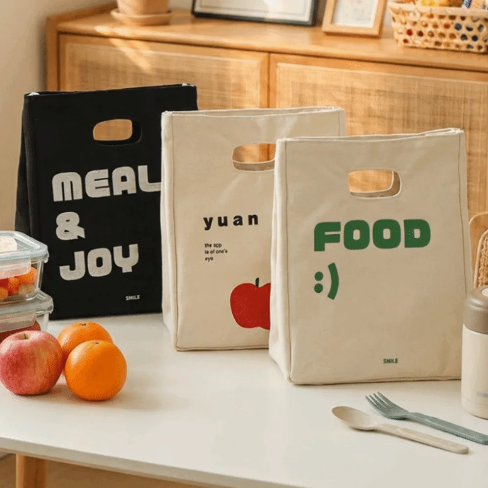 Aluminum Foil Liner Insulated Lunch Bag Large Capacity Canvas Portable Picnic Bag Thick Leak Proof Food Storage Bag Office