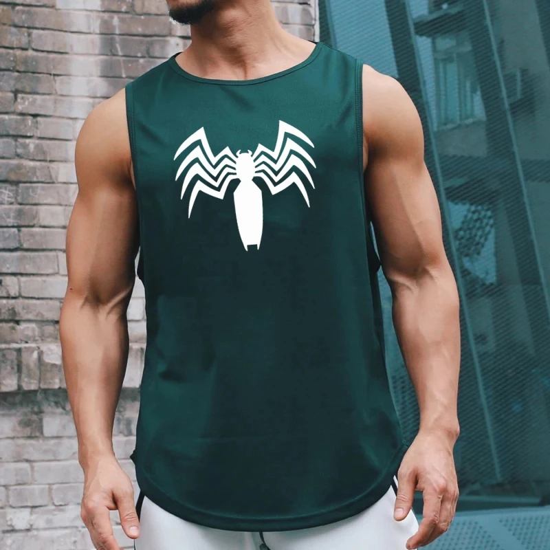 Men Vest Spider print Quick-drying Bodybuilding Tank Fitness Muscle Mesh Breathable Sleeveless T-Shirts Casual Sport Tops